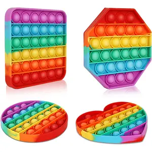 Multipurpose 4 Pack Rainbow Pop it Fidget Toy, Bubble Sensory Toy for Kids and Adults, Stress Reliever, 4 Shapes Poppers-Heart, Circle, Octagon, Square Pressure Relievingfidget toys