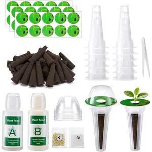 129Pcs Hydroponic Pods Kit with A&B Plant Food, 50 Grow Sponges, 50 Plant Labels, 12 Grow Baskets, 12 Grow Domes and 1 Tweezers - Indoor Hydroponics Supplies