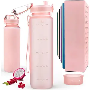 Water Bottle with Time Marker -Large BPA Free Water Bottle & No Sweat Sleeve -Leak Proof Gym Bottle with Times to Drink - Ideal  ness Sports & Outdoors