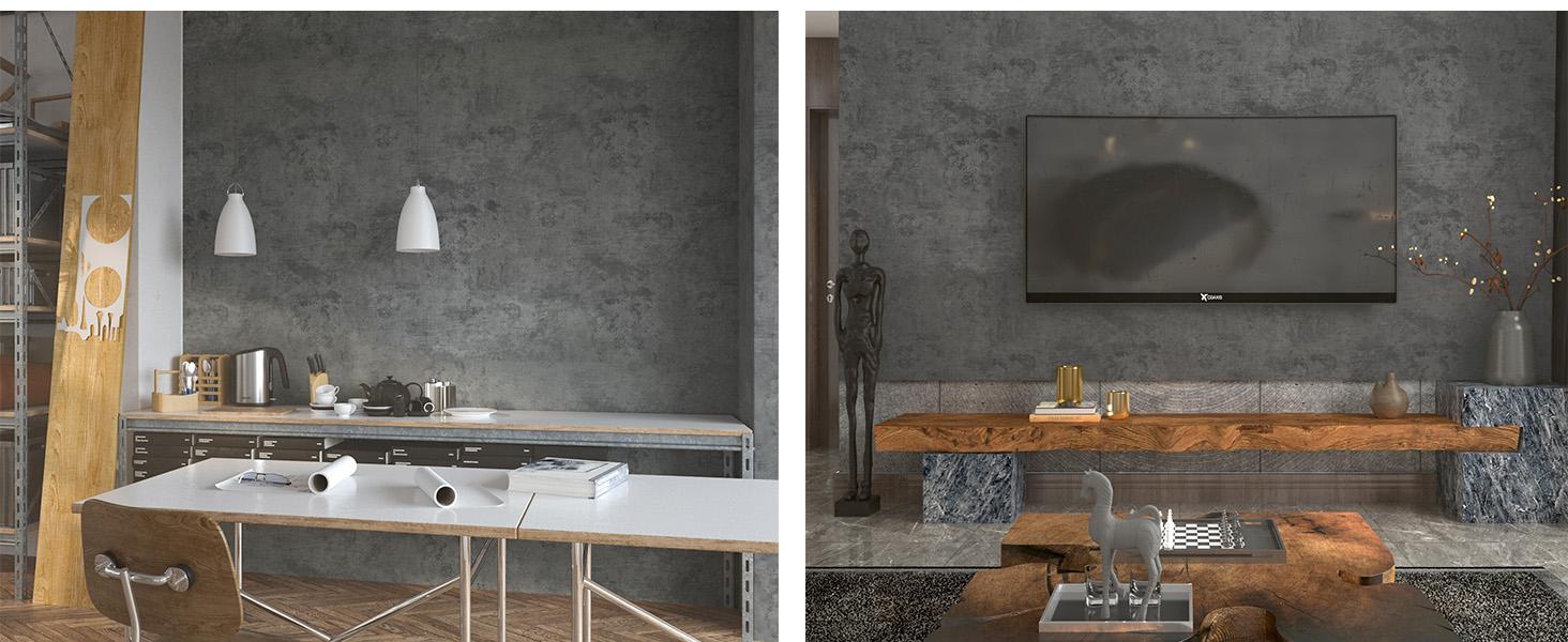 Concrete Wallpaper Cement Contact Paper Dark Grey Wallpaper Peel Stick Countertops 15.75" x 118.11" 3D Rustic Industrial Style Waterproof Removable Self Vinyl Film for