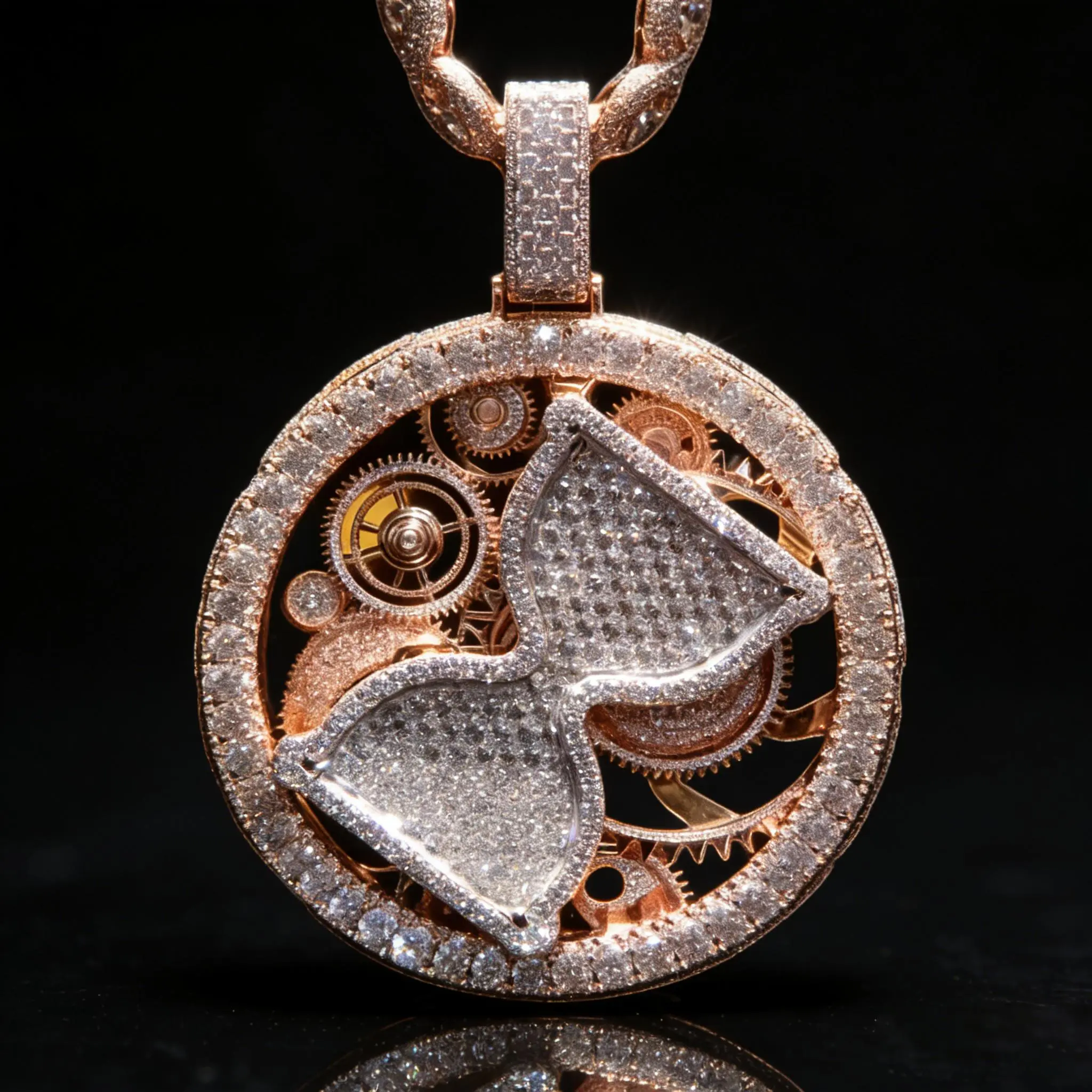 Custom Engraved Mechanical Gear Wheel Pendant Necklace, Glowing Hourglass Timepiece on a Cuban Chain, Hip Hop Unisex Jewelry for Couples, Custom Engraving, Stylish Looks, Casual men's jewelry trendy costume jewelry