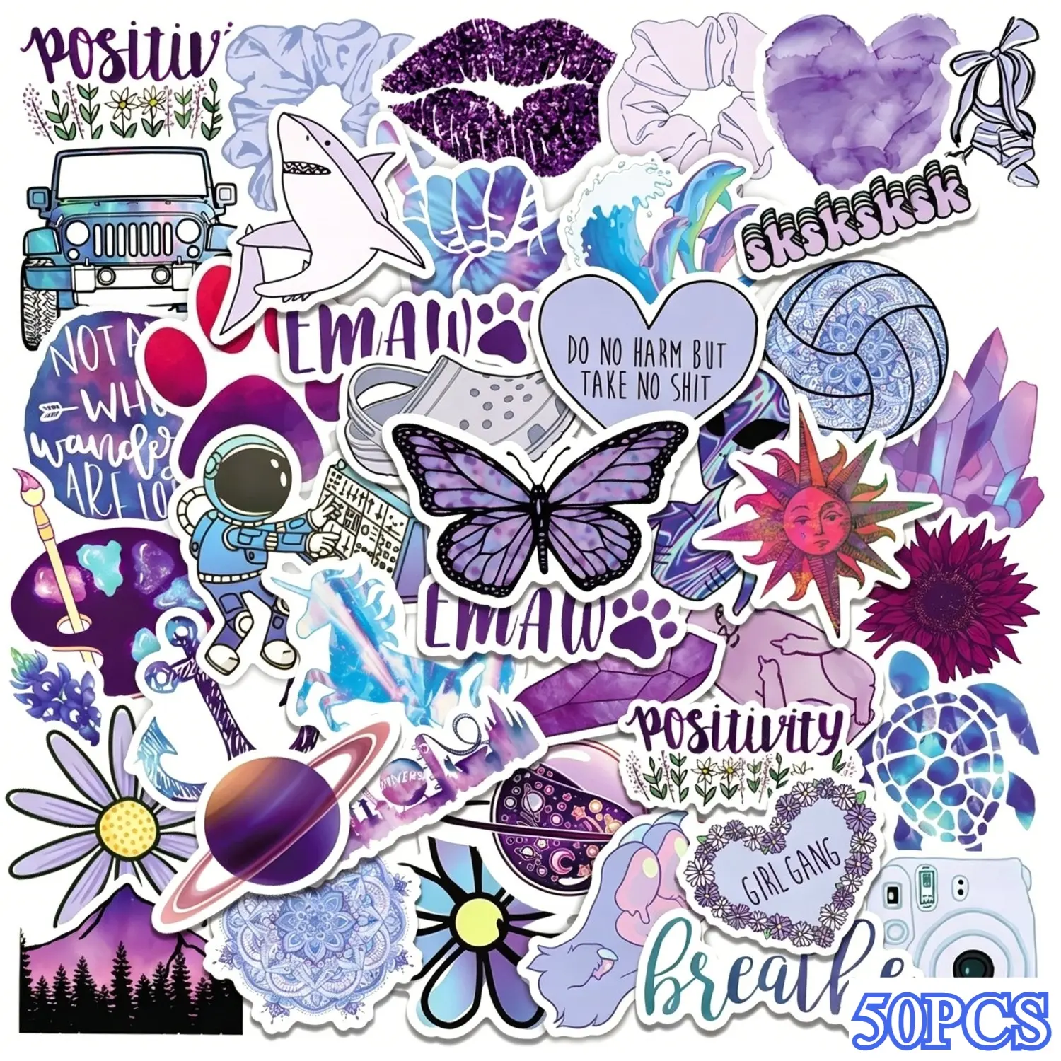 50pcs Purple Doodle Stickers, Office Stickers, Suitable for Scrapbooks, Diaries, Laptops, Water Bottles, Cars, Etc. A Gift with A Positive Message and A Design Based on Faith.