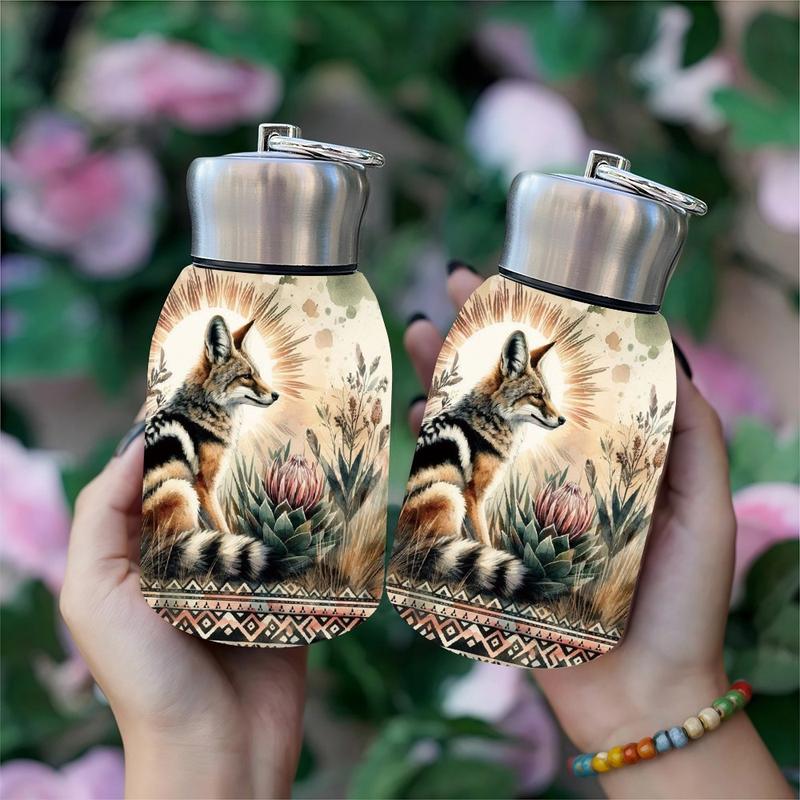 1pc 10.5oz Stainless Steel Tumbler - Leak-Proof, Insulated, Reusable, Hand Wash Only, Functional & Fashionable, Dual Advantage, African Jackal Watercolor Art Design, Ideal for Holiday Gift Item, Durable Drinkware, Office Essentials