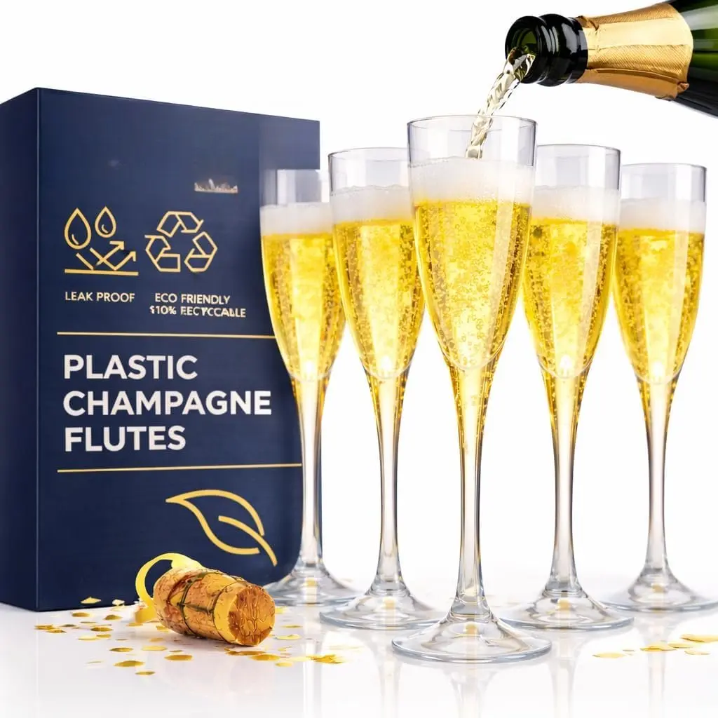 Plastic Champagne Flutes, Clear Disposable Champagne Glasses with Stem, Elegant Mimosa Glasses for Weddings, Bridal Showers, Toasts & Celebrations,  Plastic Drinkware x12