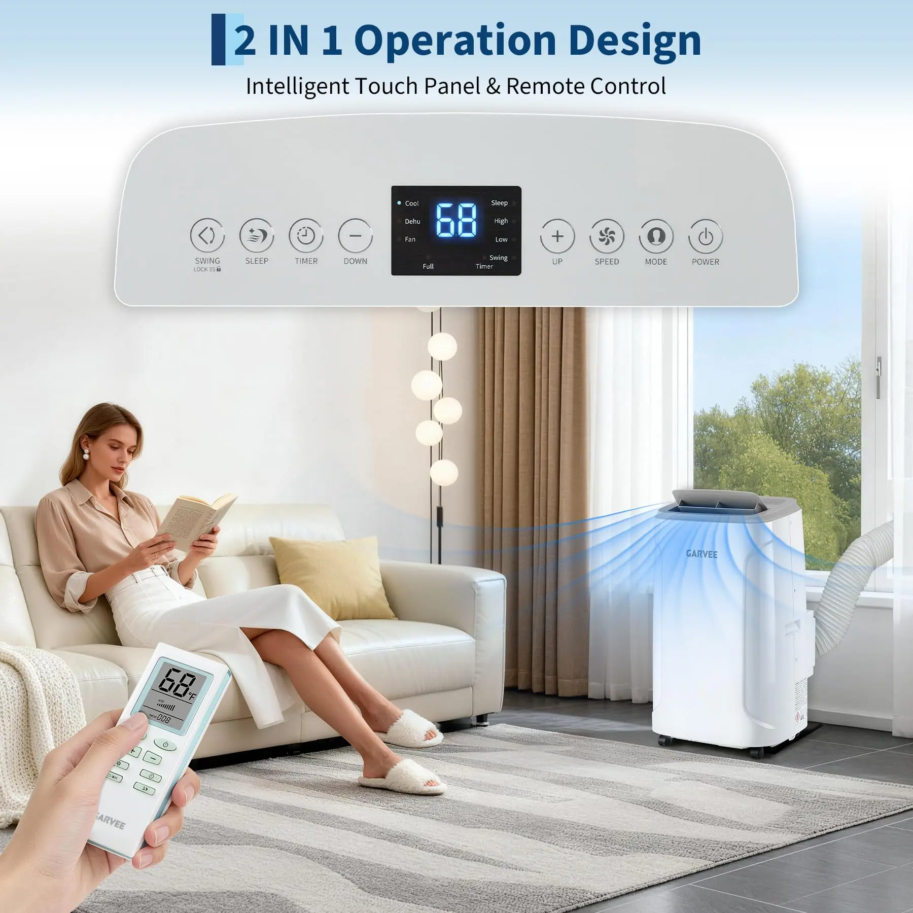 GAOMON 12,000 BTU Portable Air Conditioner & Heater Combo – 4-in-1 Smart Mobile AC with WiFi App & Remote – Quiet Cooling, Heating, Dehumidifier, Fan – Covers up to 450 Sq.Ft – For Room, Bedroom, Office – White