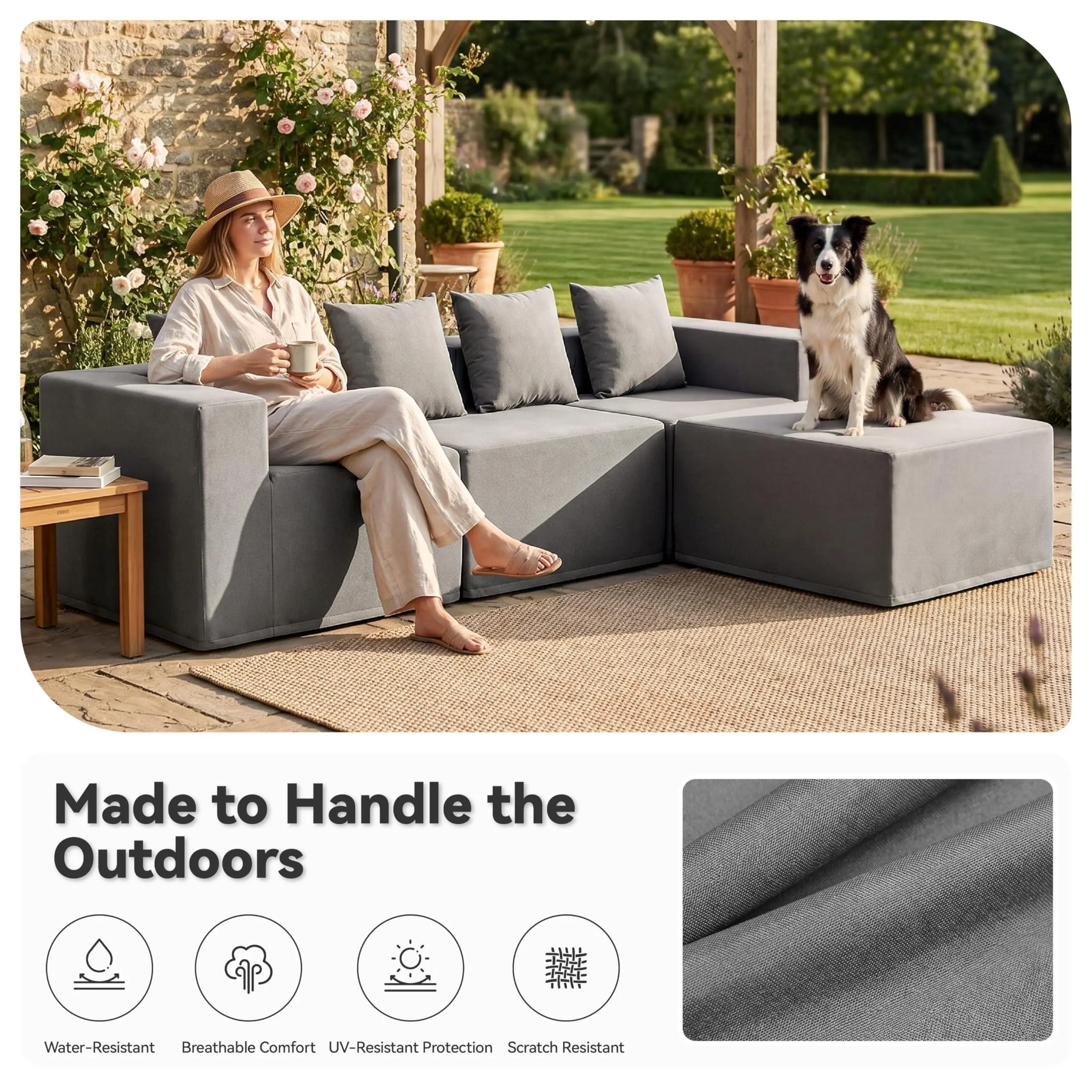 Waterproof Outdoor Modular Sectional Sofa, High-Resilience Foam Patio Couch with Wide Armrests, Weatherproof Furniture for Backyard, Deck & All-Season Use