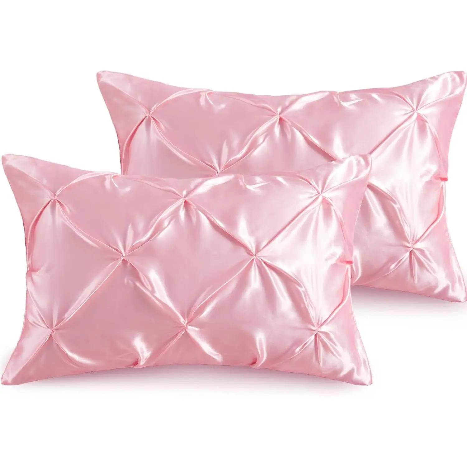 2 Pcs Pintuck Pillowcase Queen with Envelope Closure| Blush Pink Pillow Shams Handcrafted Pleated Pattern Decorative Pillow Case Covers for Hair and Skin
