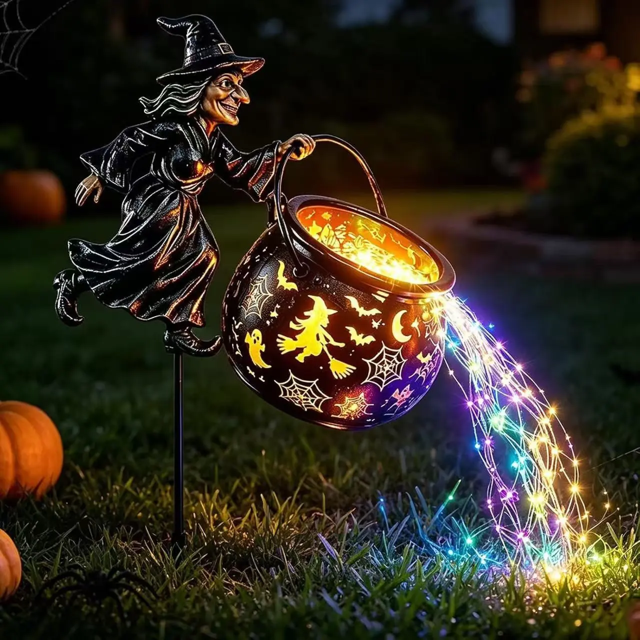 Halloween Witch Cauldron Courtyard Light, Iron Garden Stake Decor, Festive Outdoor Decoration, Holiday Atmosphere, Yard Ornament