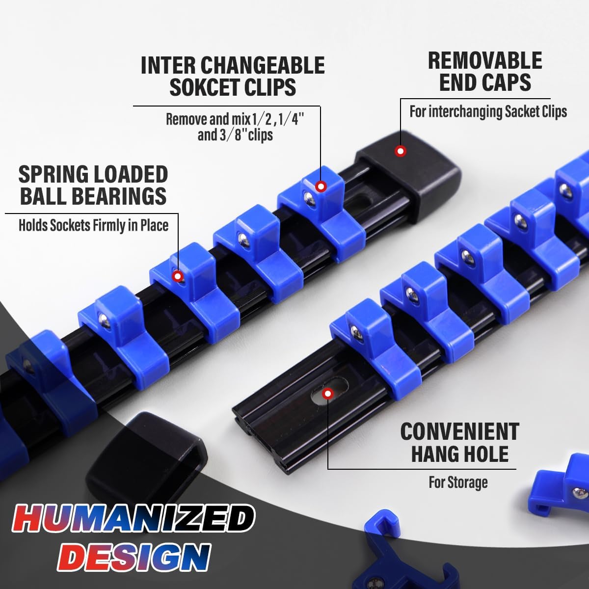 3- Socket Organizer Rail Set,  Holder, Heavy-Duty Rack Kit - 1/4", 3/8", 1/2" Sizes - Ideal for Tool Storage