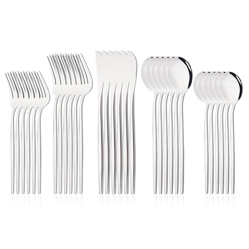 Stainless Steel Cutlery Set, 30pcs/set Including Knife, Fork & Spoon, Dishwasher Safe Tableware Set for Home Kitchen Dining Room