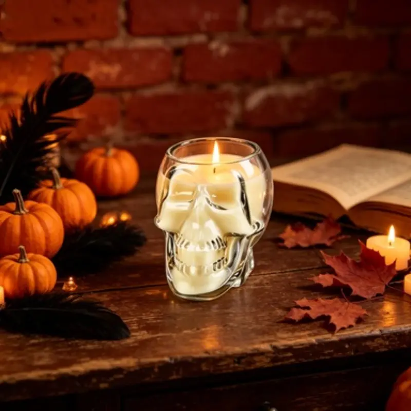 1pc Gothic Skull Large Candle Spooky Halloween Jar Candle,Spooky Indoor Home Table Bar Room Decor,Halloween Table Centerpiece Party Decoration