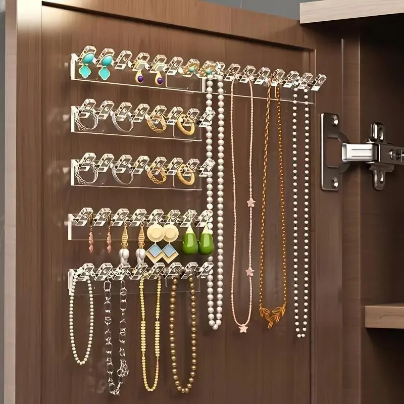 3 Pack Clear Acrylic Wall Mount Jewelry Organizer, 8 Hooks, Space Saving Storage for Rings, Ideal for Bedroom, Living Room, Bathroom, Hanging