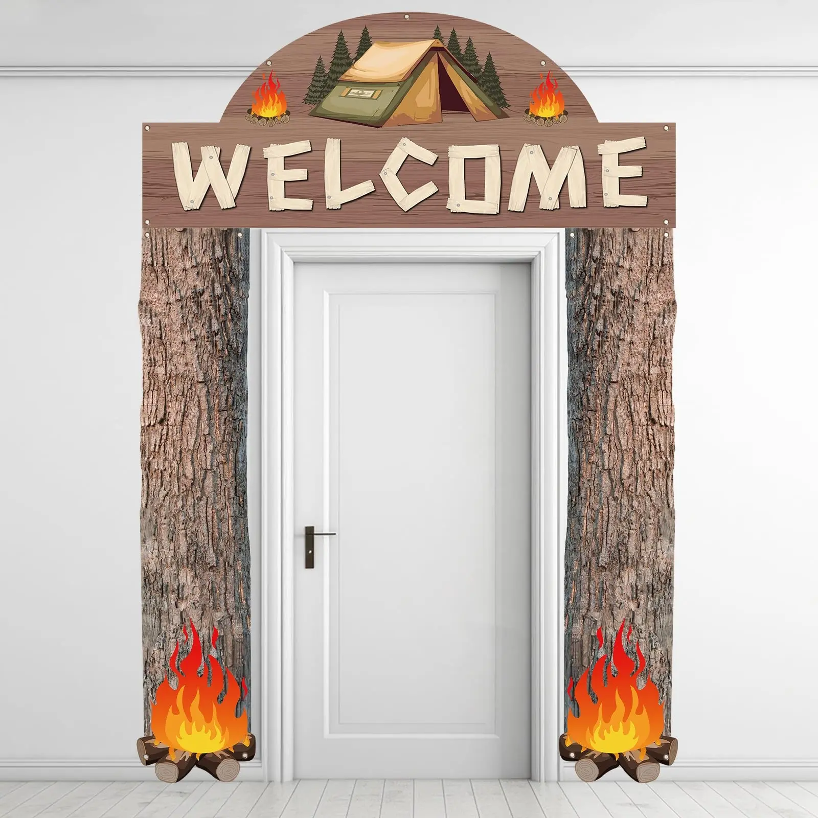3-Piece Camping Theme Party Decorations Including Welcome Banner and Porch Sign, Perfect for Camping Adventures, Summer Birthdays, Indoor Outdoor Hawaii Style Fall Outdoor Decor