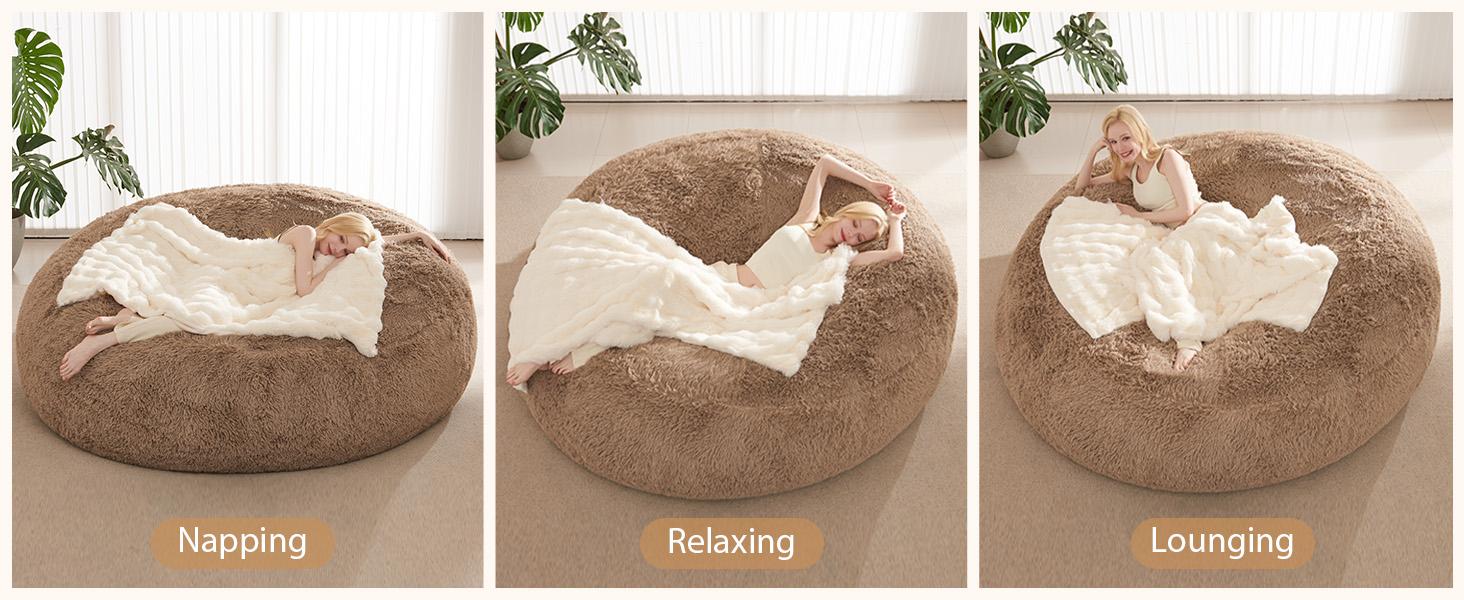 Stuffed Animal Storage Bean Bag Chair Cover (No Filler) Washable Ultra Soft Bean Bag Cover for Organizing Plush Toys or Textile, Sack BeanBag Covers for Adults, Teens, 6FT, Khaki