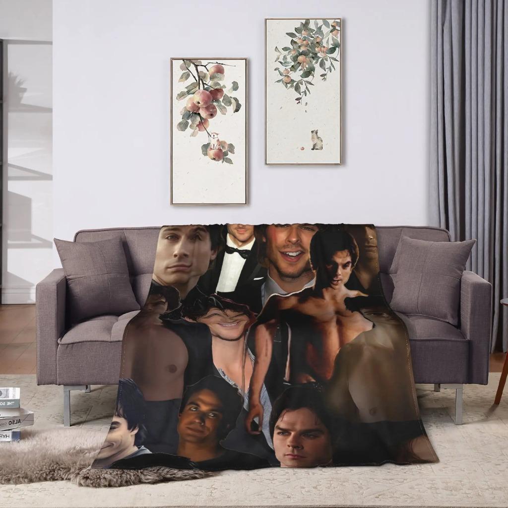 The Vampire Diaries Damon Salvatore  TV Series Blanket  Picnic Flannel Throw Blanket For Home Decor Soft Quality Bedspread Gift  Soft and lightweight, a must-have for every family