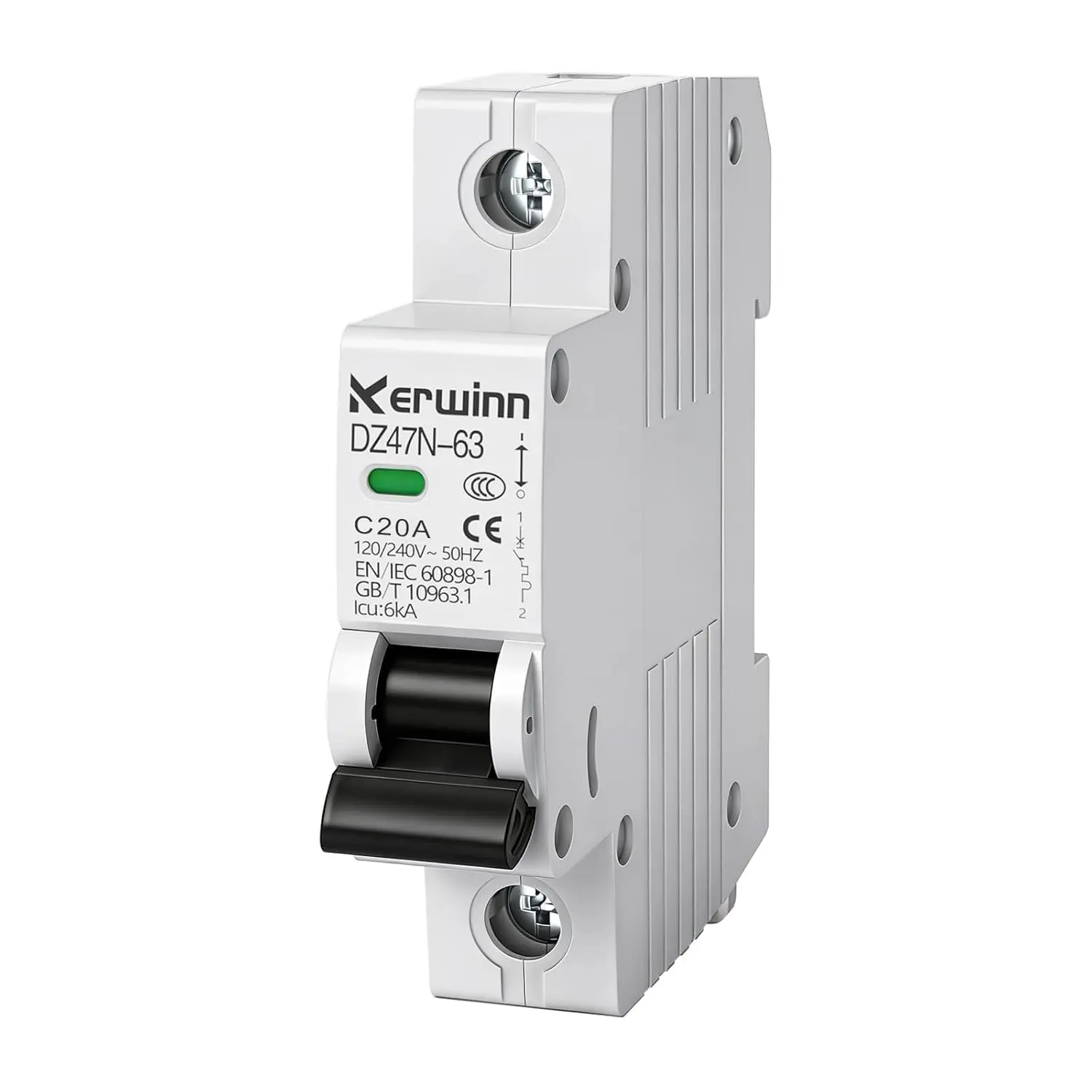 Miniature Circuit Breaker 120V/240V ac Circuit Breaker 1 Pole 20Amp Smart Circuit Breaker DIN Rail Mount for Marine Power Systems,Solar photovoltaic Systems(C20A)