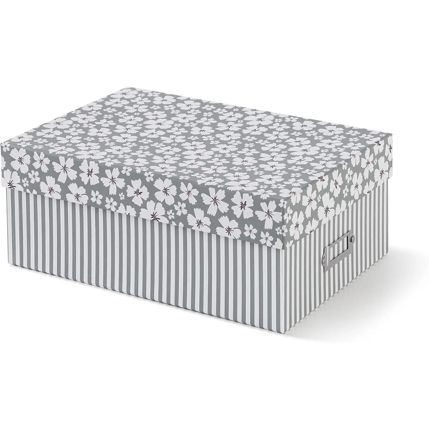 - Photo Memory Storage Box, 11.7x7.7x4.5 In, Grey Cottage | Floral Cardboard Picture Organizer with Lid for Keepsakes and Mementos, Decorative Card Storage for Organization