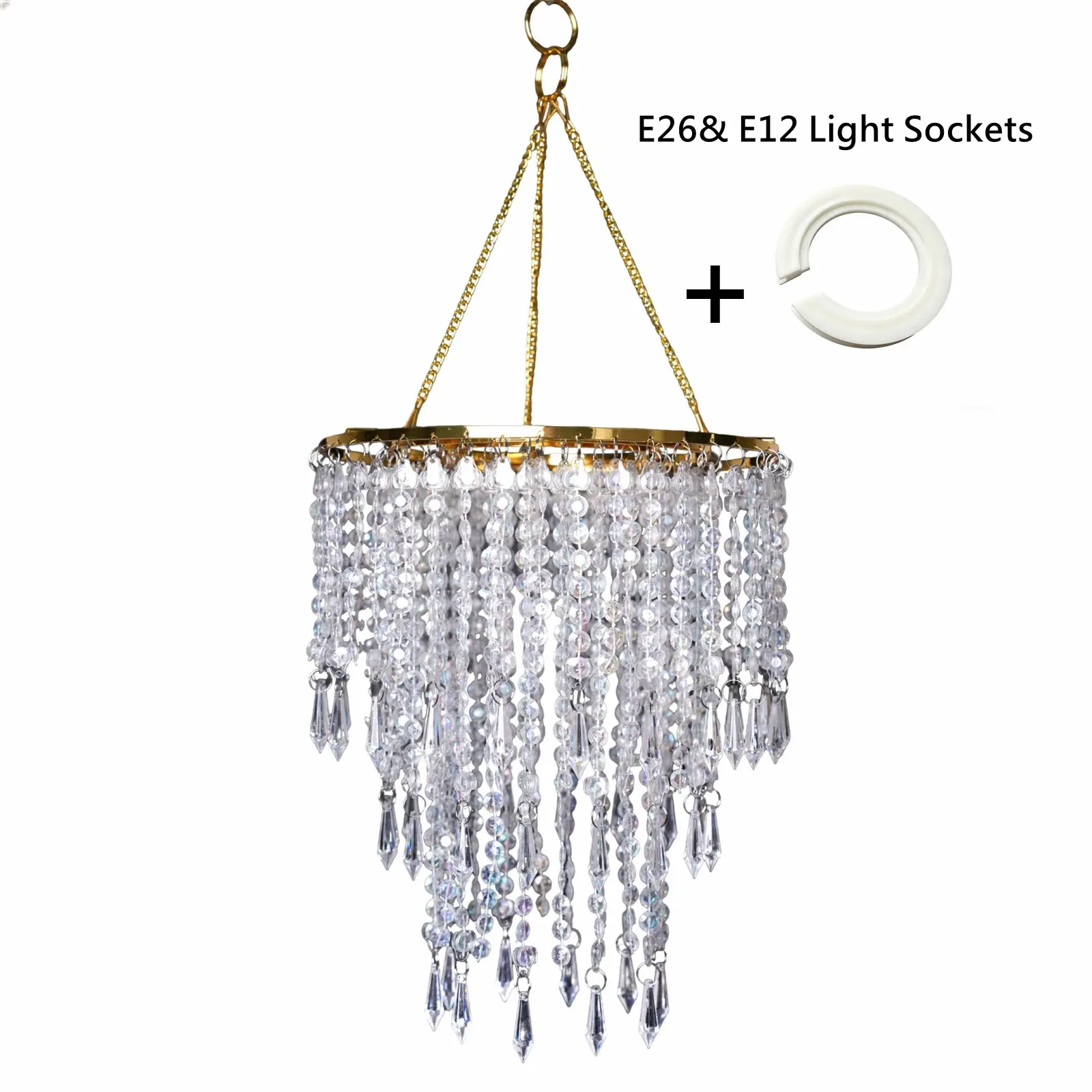 Vectolum Crystal Lampshade, Multi-Layer Beaded Pendant Light Cover for E26/e12 Lamps, Reusable Hanging Decor, 9.65x11.8 Inches
