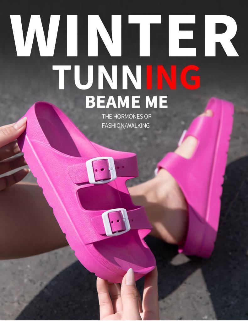 Women's Double Buckle EVA Slides, Cloud Cushion Footbed Summer Sandals, Waterproof Non Slip Casual Slippers for Indoor Outdoor, Beach, Pool, Shower, Comfy Platform Sandals for Girls, Trendy  Aesthetic Footwear