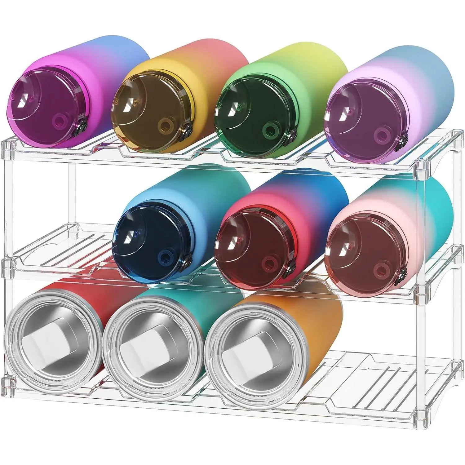 Stackable Clear Water Bottle Organizer and Tumbler Holder for Cabinet