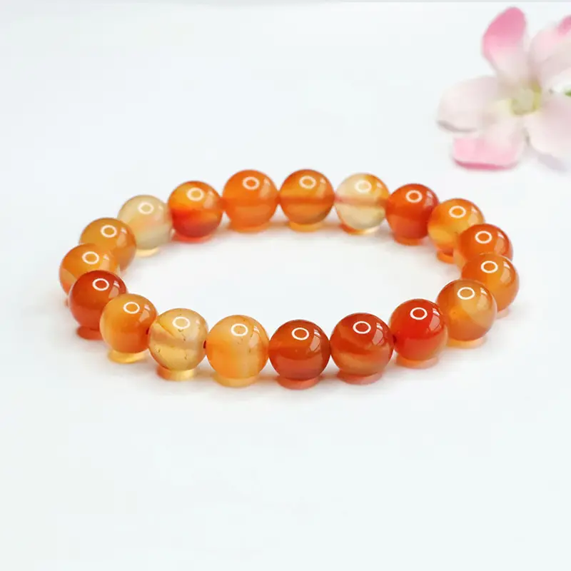 Women's Retro Natural Agate Bracelets & Bangles - Shiny Red, Yellow Chalcedony Round Beads, Stackable Red Gemstone Daily Wear Arm Candy, Red Gemstone Bracelets & Bangles