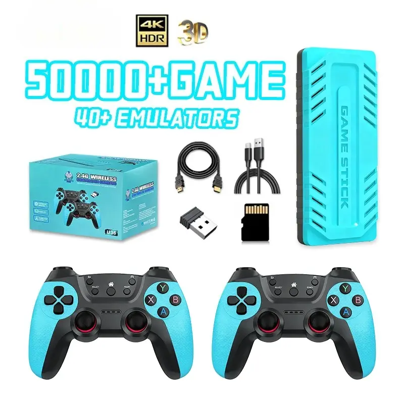 U36 Wireless Game Stick Retro Gaming Console S905 128G 50,000+ Games Support 40+ Classic Emulators For PS1/PSP 4K HDMI Kid Gifts