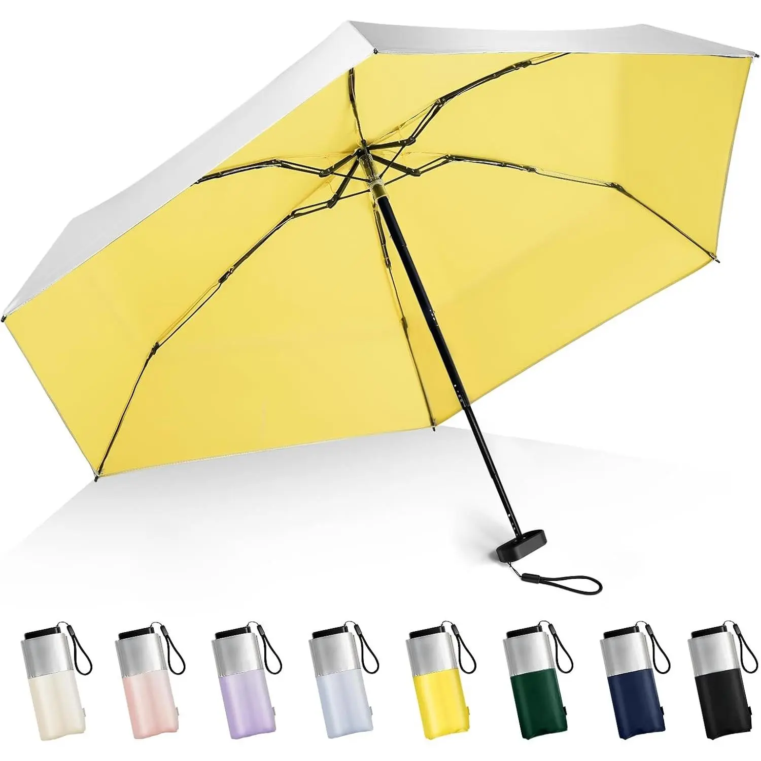 Women's Lightweight Mini Purse Umbrella - UPF 50+ UV Blocker Sun Protection, Small Micro Travel Parasol, Yellow Gift, Metal