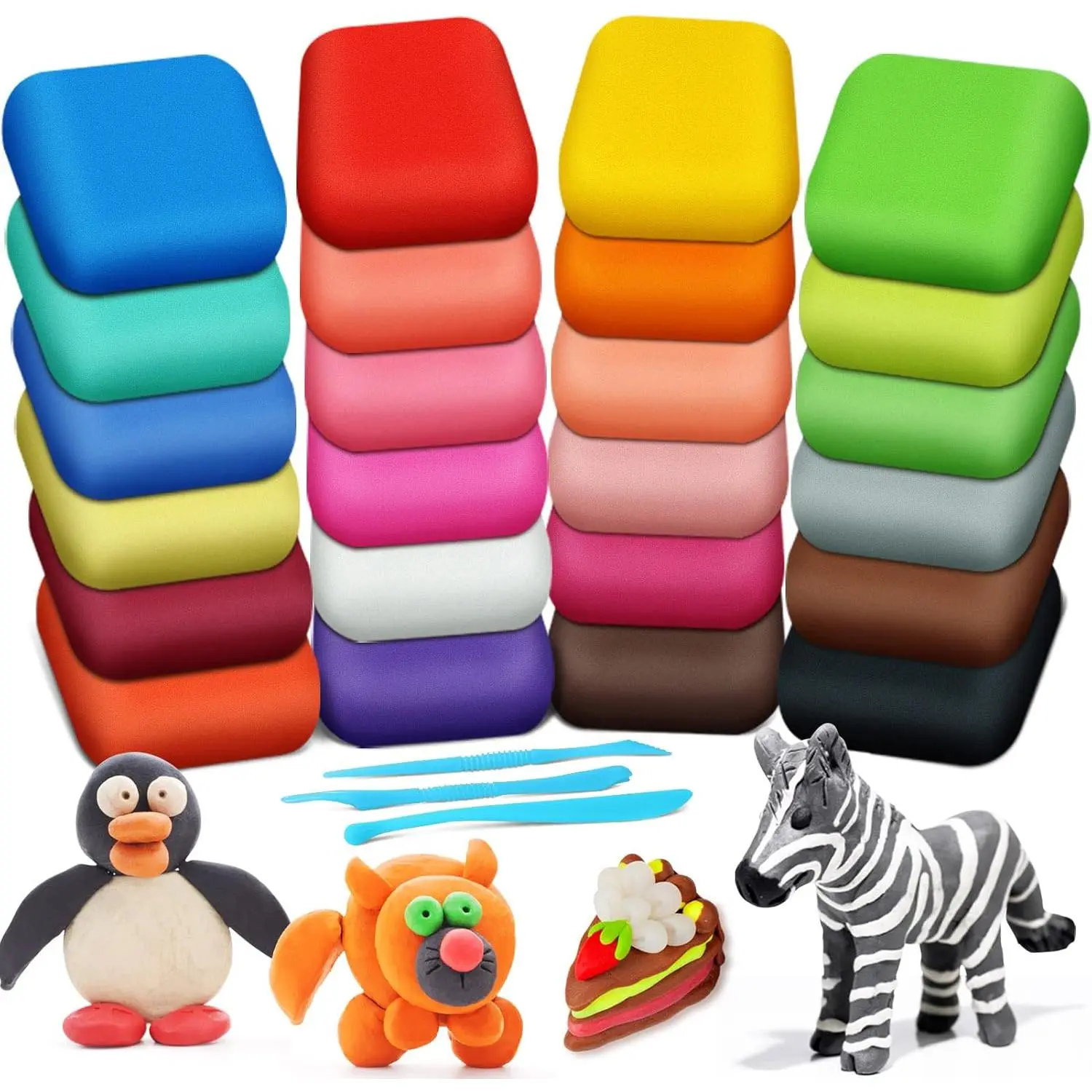 Air Dry Magic Clay - 24 Colors Modeling Clay for Kids with Tools, Soft Ultra-Light Play Toy Gift for 3-8+ Years Old Boys Girls