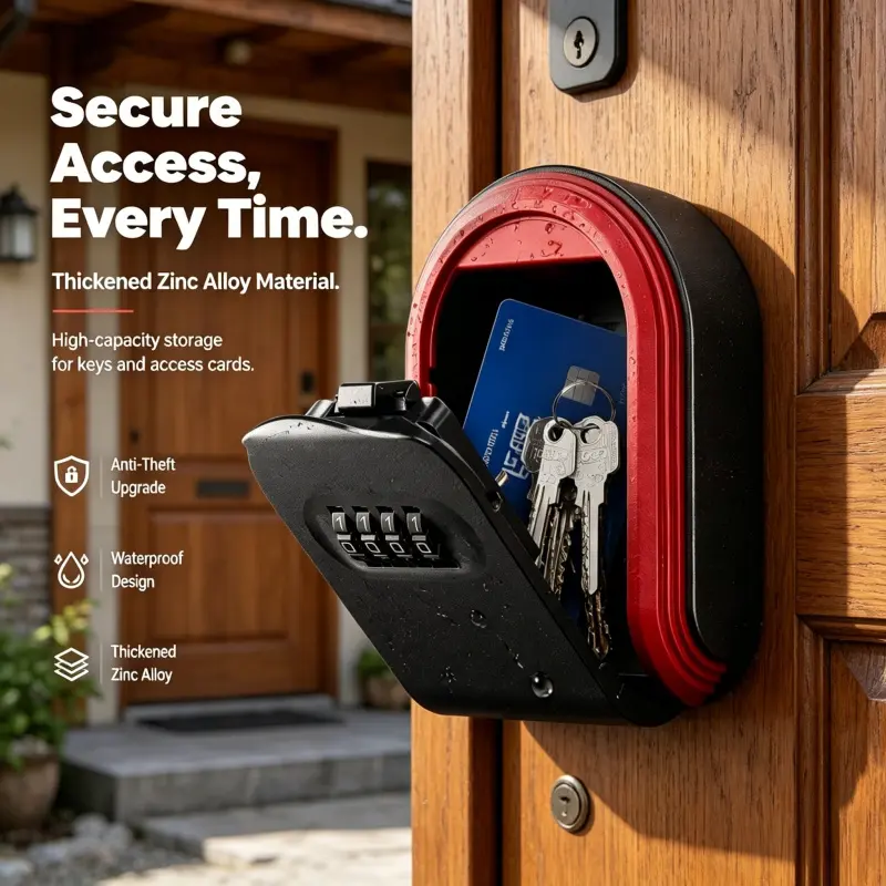 Secure Wall Mount Key Storage Lock Box 4 Digit Password Waterproof Thickened Zinc Alloy Anti Theft Key Card Safe Security Safe Box