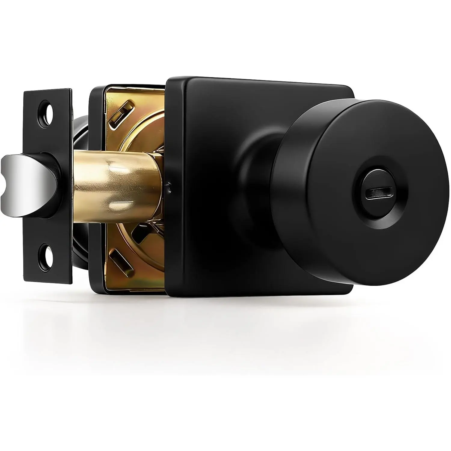 Interior Bedroom Door Knobs Without , Stainless Steel Indoor Door Knob in Matte Black Finish,  Keyless Door Handles for Bedroom or Bathroom