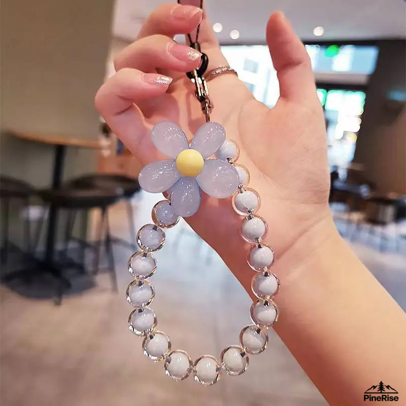 Handmade Floral Shape Macaron-Colored Beaded Phone Wrist Strap, Ins-Style Petal Lanyard, Fashion Hanging Accessory for Mobile Phones, Indoor Leisure Daily Outfit Matching
