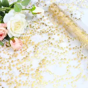 3 Rolls   Table Runner, 16 Ft 11" Wide Sparkly etallic Glitter Tulle Runner with Stars for Wedding, Christas, Party Decor Centerpiece