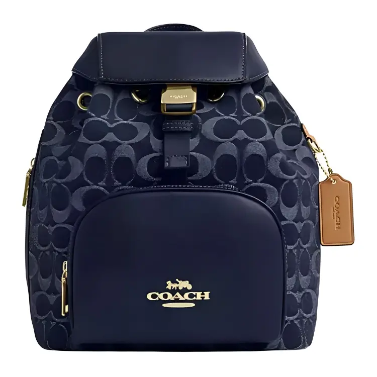 COACH Coach 24 Logo Gold Hardware Cotton Backpack Medium Women's Blue, Bold Logo Backpacks, Clean Aesthetic Backpacks