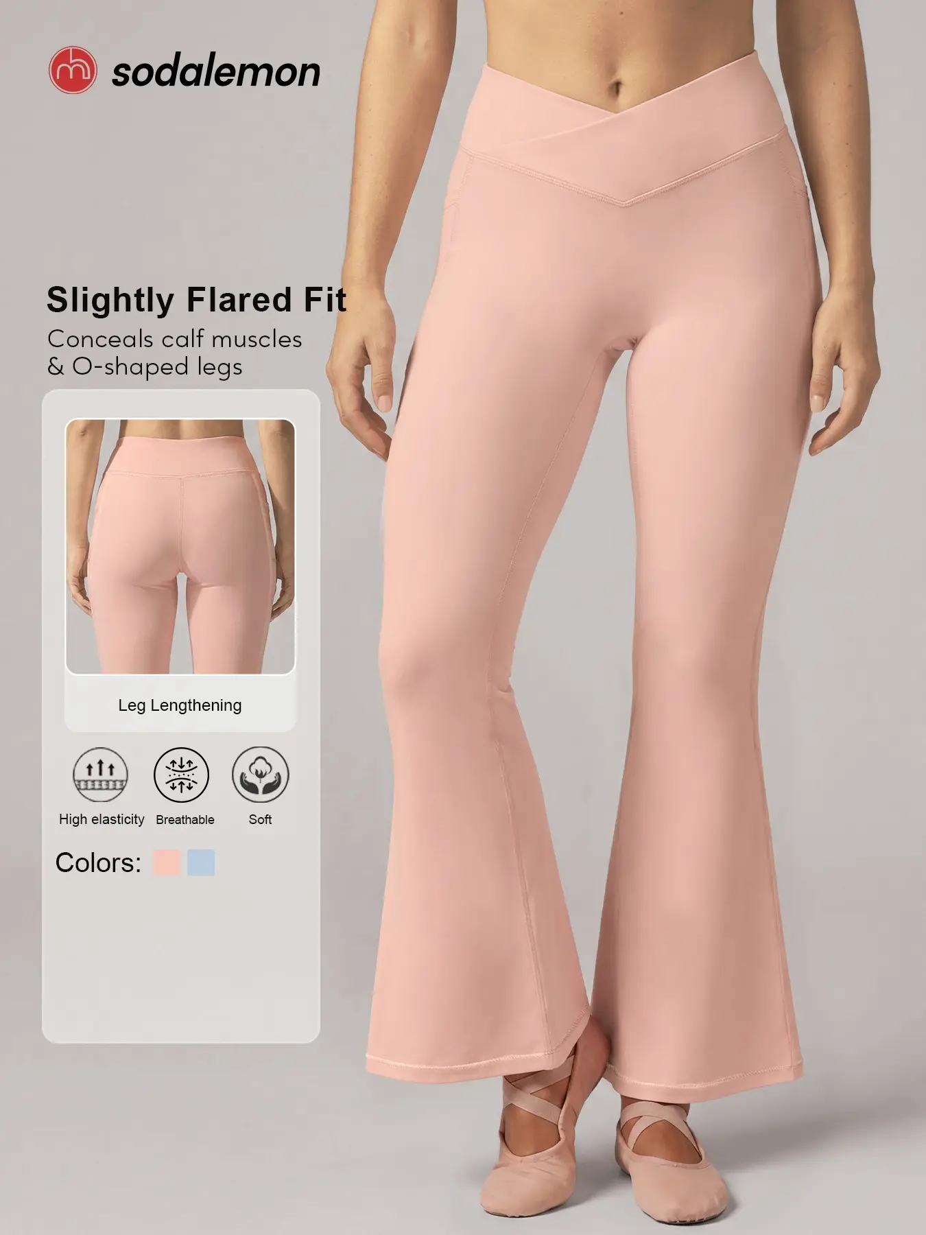 Women's High-Waisted Flared Trousers, V-Shape Shaping Sporty Tight Pants, Breathable Comfort for Yoga Ballet Dancing, Versatile Casual Wear