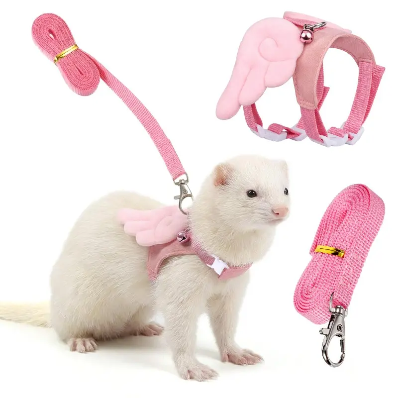 Ferret Harness and Leash Set Small Animals Vest Harness Soft-Harness Leash Vest Set with Bell Guinea Pig Clothes for Baby Ferret Rats Hamster Teacup Chihuahua Small Pet