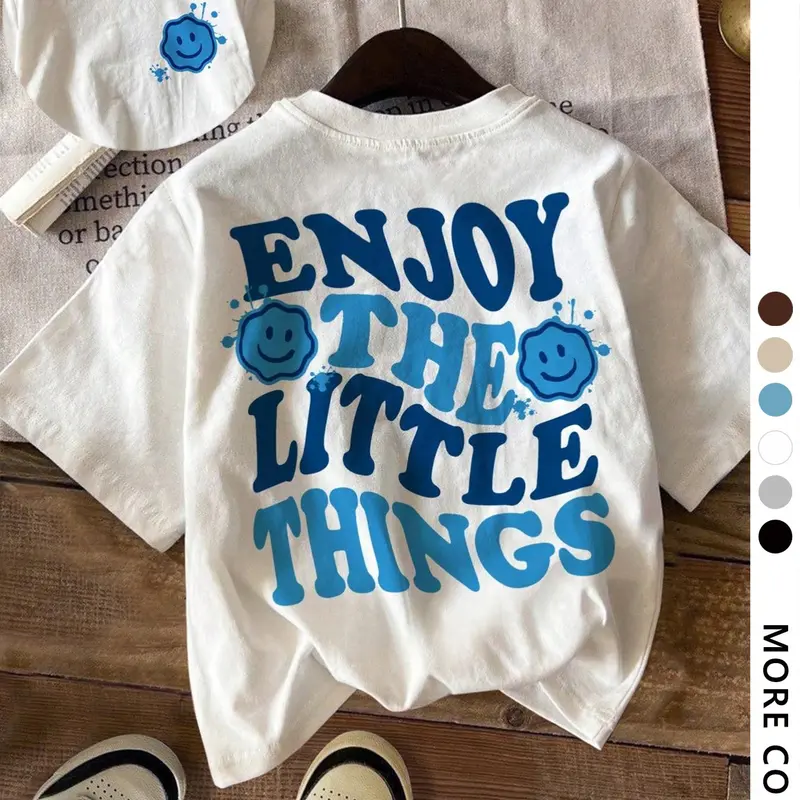 Women's Slogan Smiley Face Print Round Neck Graphic Tee, Vintage Trendy Casual Drop Shoulder Short Sleeve T-shirt for Daily Wear, Ladies Summer Top, Round Neckline Tee