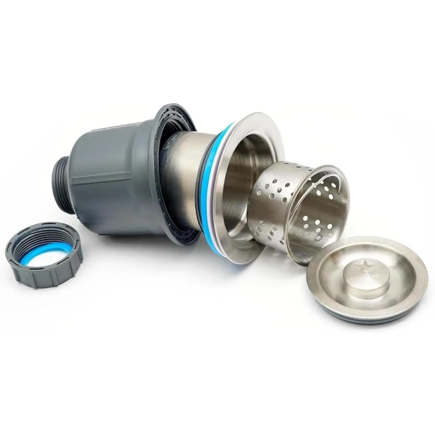 Kitchen Sink Stainless Steel Drain Assembly Kit for 3-1/2-inch Sink Opening Size, Removable Deep Sink Strainer Basket with Sink Stopper/Sealing Lid (Stainless Steel)