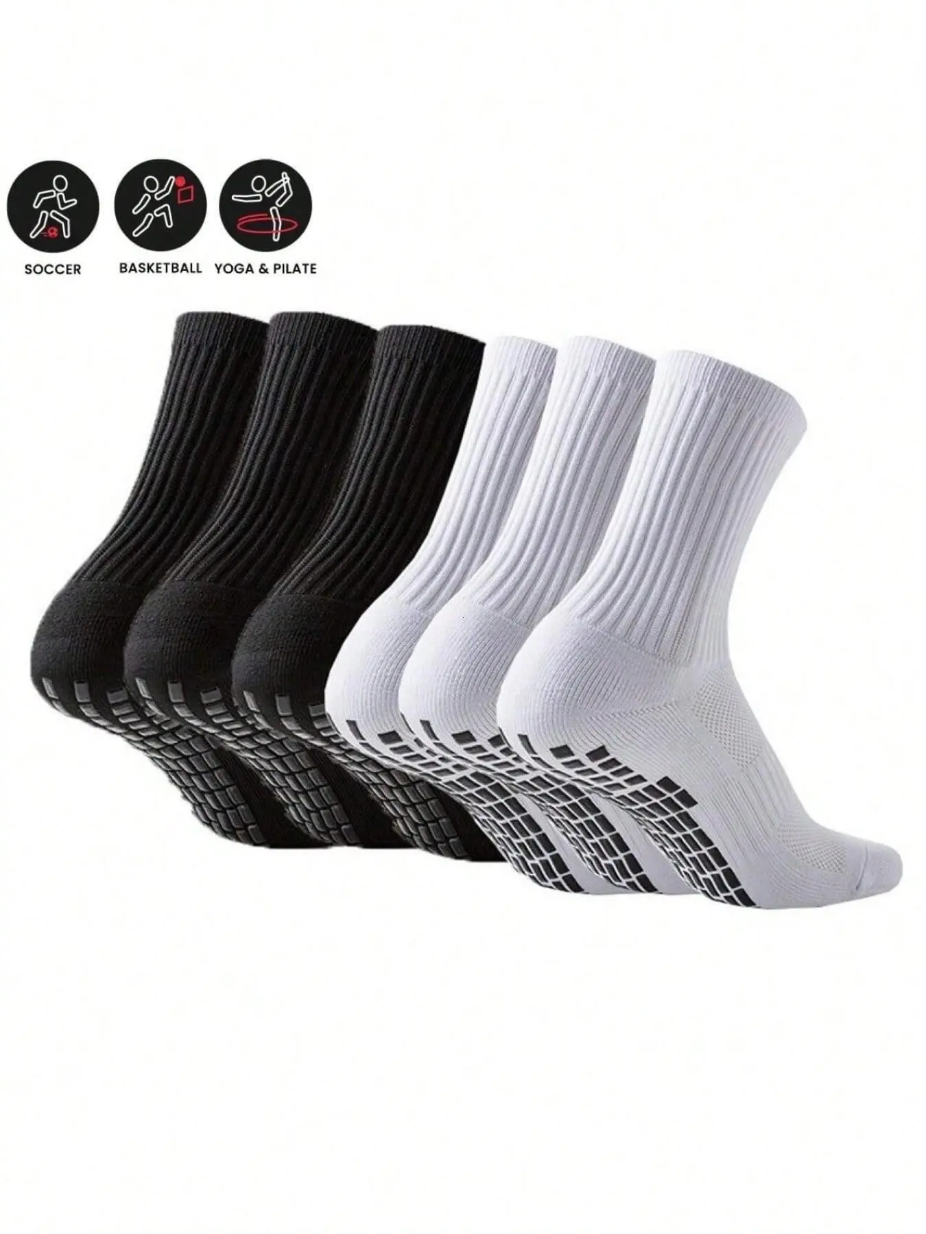 6 Pairs Adult Unisex Anti-Slip Soccer Socks, Silicone Sole, Thickened Loop Bottom, Sweat-Wicking, Comfortable, Ideal for Running, Football, Basketball, Fitness