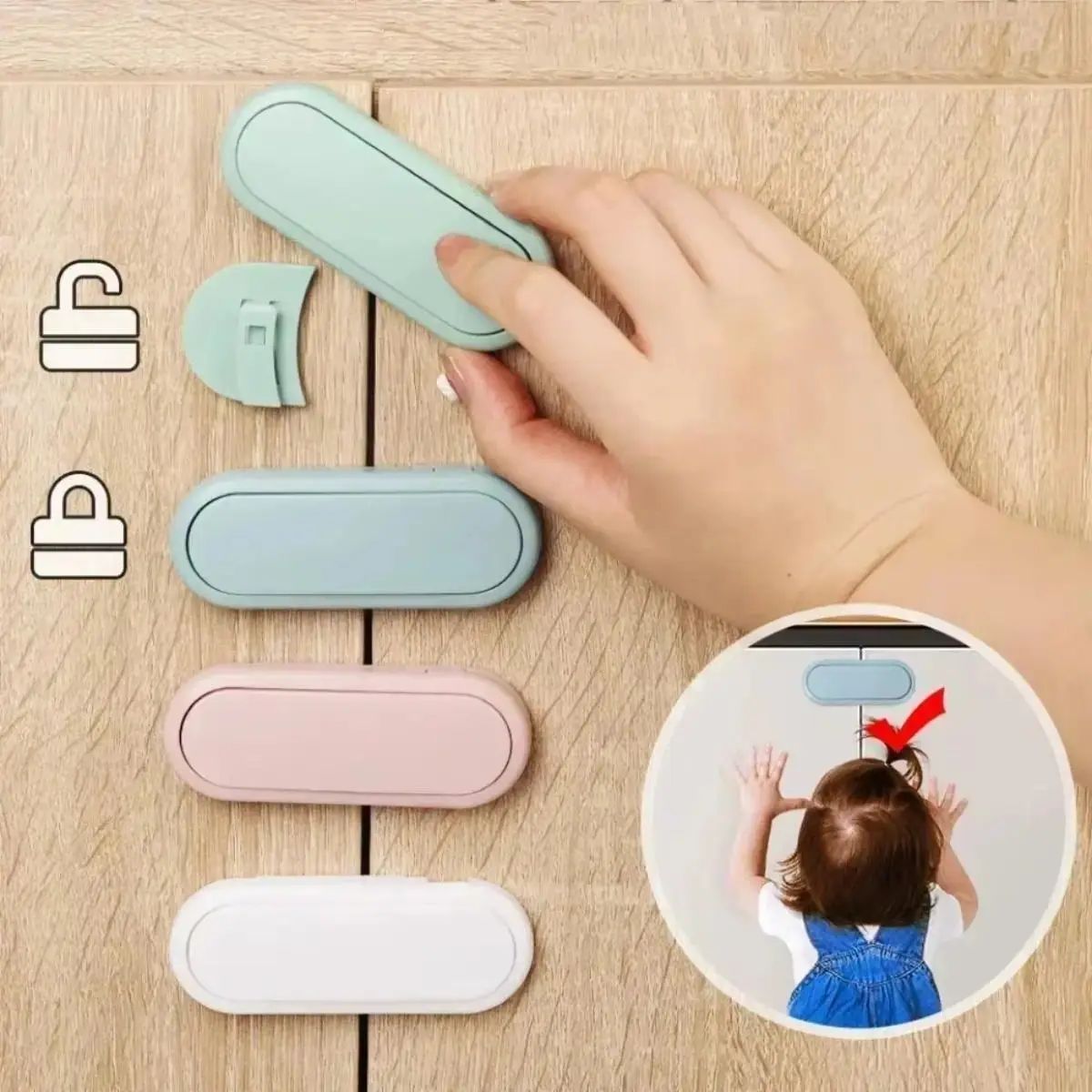 5-Pack Invisible Metallic Cabinet Anti-Pinch Latches, Self-Adhesive Hidden Door Drawer Wardrobe Lock, Multi-Purpose Fastener for Luggage Storage Bag Organizing