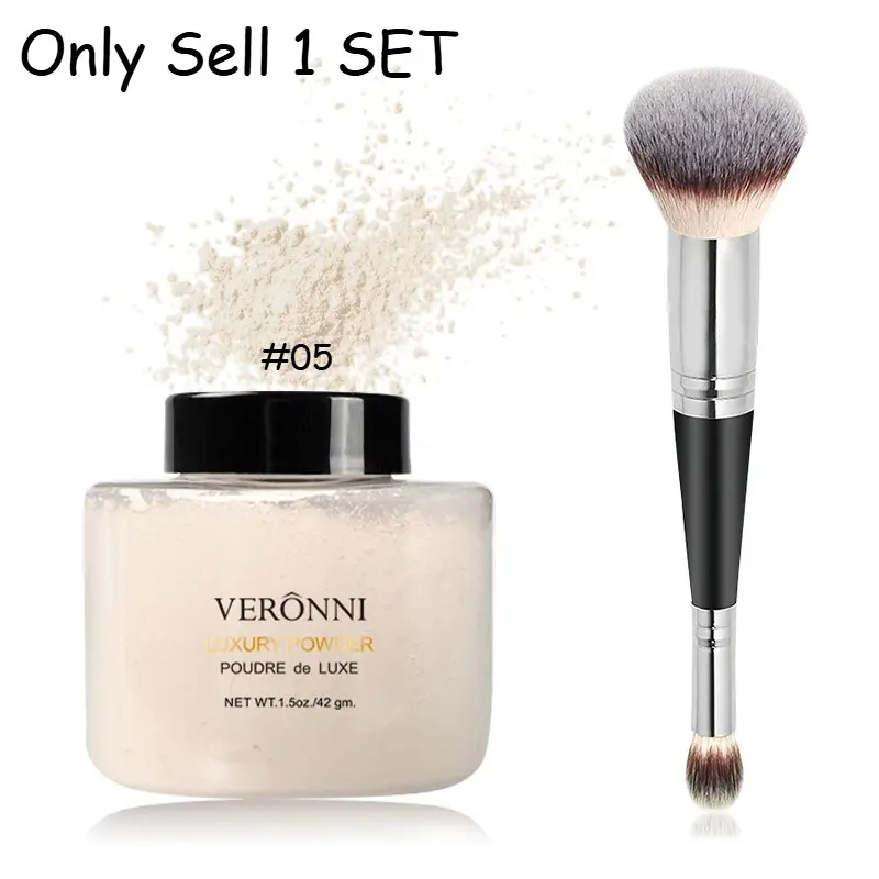 42g Setting Powder Set with Dual-Ended Foundation Concealer Brush, Portable Makeup Kit, Oil-Control, Soft Bristles, Ideal for Beginners