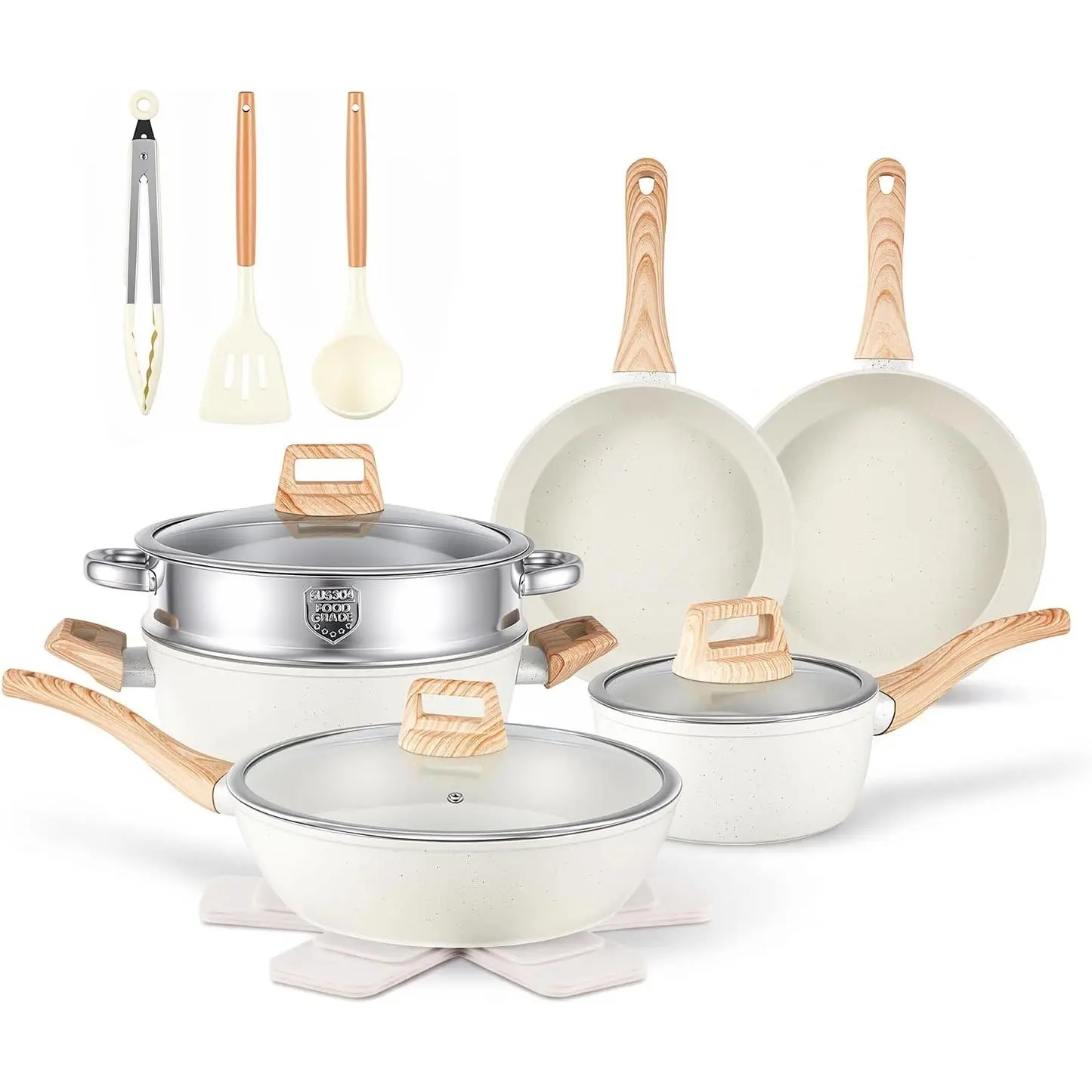 16 count Pots and Pans Set Non Stick Cookware JueGo De Ollas Para Cocina | Beautiful  Value  Cooks Evenly Cleans Easily With Frying Pan