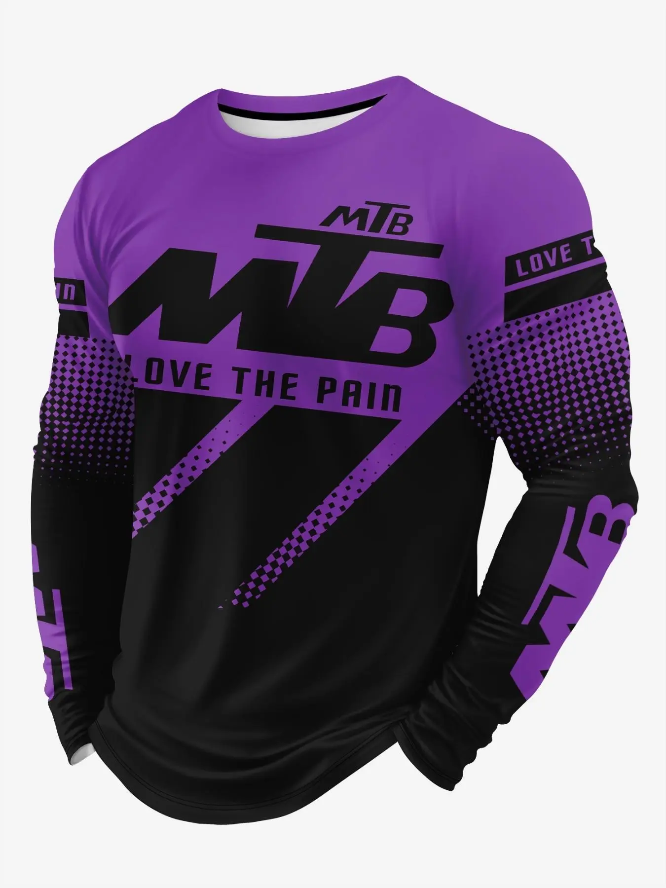 Men's Mountain Biking Style Long Sleeve T-Shirt with Gradient Color Blocking, MTB Letter Print, Breathable and Quick-Drying Outdoor Sports Top for Men and Women, All-Season Casual Activewear