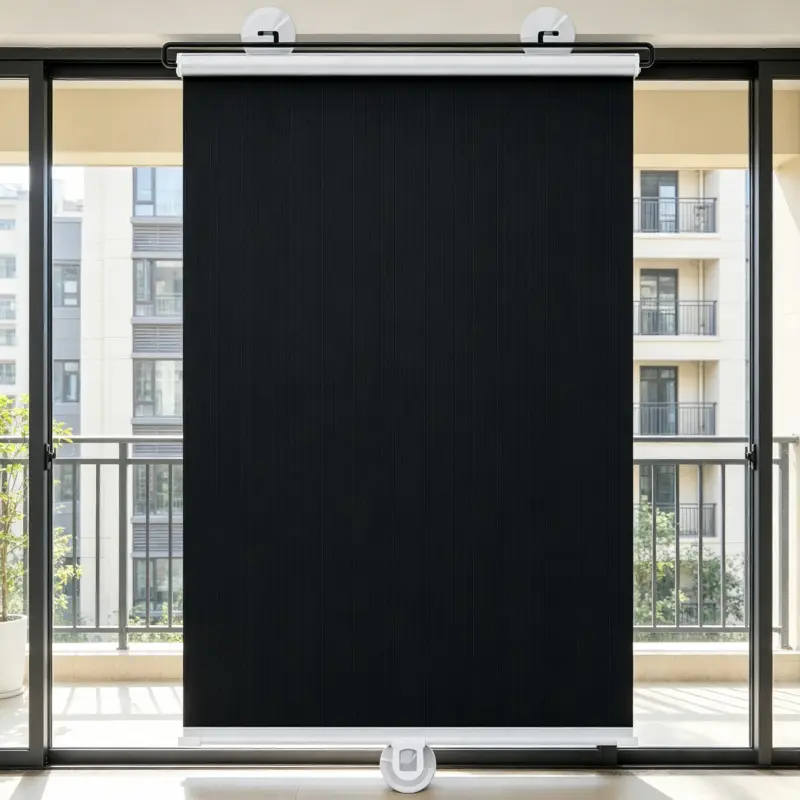 Temporary Portable Suction Mount Blackout Roller Blind Vertical Textured Fabric No Drill Window Shade For Apartment Dorm Office Non Drill Blinds