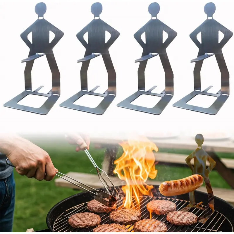 Popular humanoid sausage grill stainless steel creative barbecue stand outdoor BBQ hot dog stand, fun barbecue men's hot dog stand reusable stainless steel sausage stand, portable hot dog grill, camping and party gift barbecue accessories