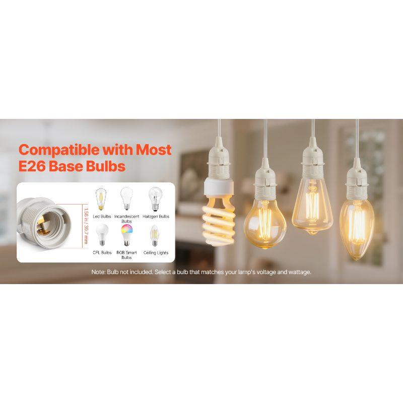 VEVOR Plug in Hanging Light Cord Kit, 16ft Lantern Extension Cords, 2 Pack E26 Light Socket Lamp Cord Replacement, Secure Sturdy, Easy to Install, Pendant Lamp Kit On/Off Switch Socket Rings