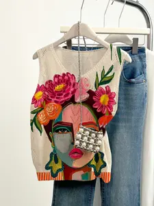 Women's Sleeveless Vest for Spring Summer, V-Neck Hollow Out Top, Breathable Comfortable Fashion Tank, Beach Vacation Wear