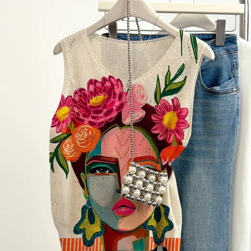 Women's Halloween Sleeveless Vest, Spring Summer V-Neck Inner Top, Breathable Hollow Out Design, Casual Fashion Tank Top, Sleeveless Vneck Top