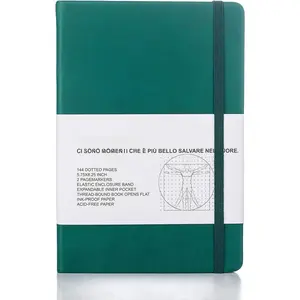 Classic Dotted Grid  Notebook Journal Dot Hard Cover A5  80gsm Thick Acid-Free Paper with Fine Inner Pocket Faux Leather Office School Supplies 144 Pages Desgned in Florence