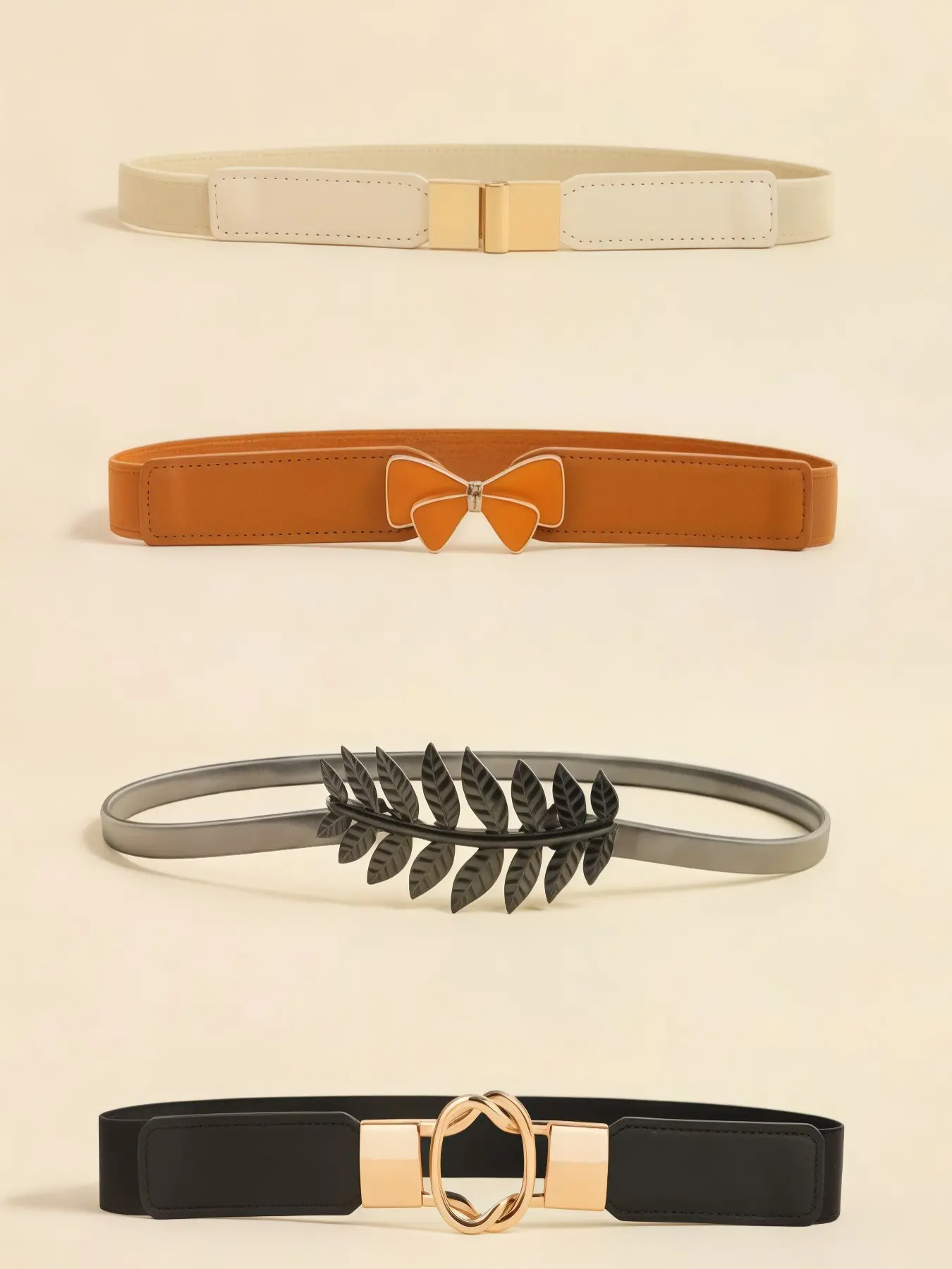 4 Pcs Women's Elastic Waist Belt Set, Boho Style Plain Design, Perfect for Dresses, Adjustable Bow Detail, All-Season Fashion Accessory