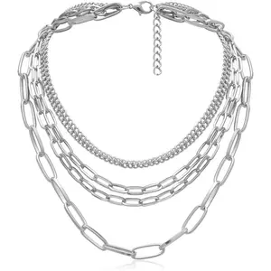 Layered Chain Necklaces for women 18 Inch Gold Plated Paperclip Chain Silver Tone Choker Necklace Rope Ball Chains Punk Jewelry